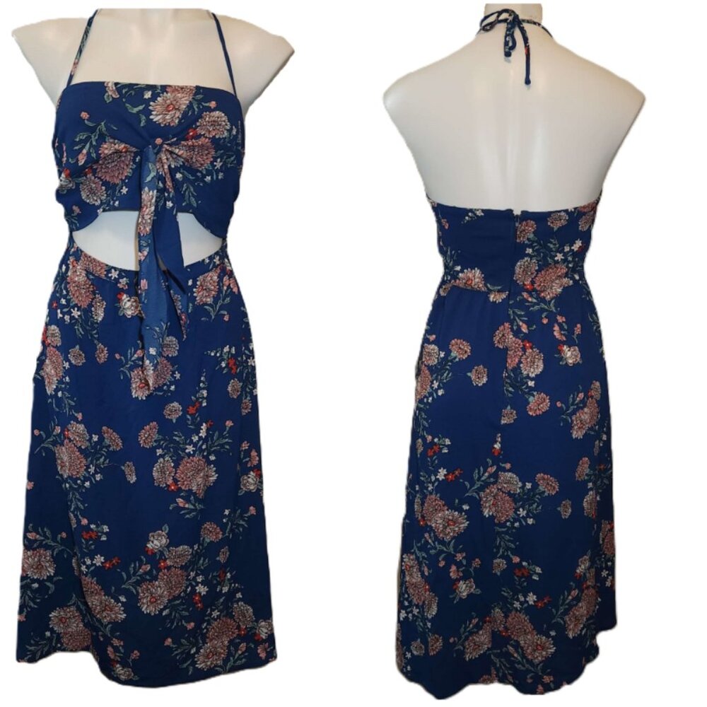 ❤️ 4/$20 Trixxi dress Women's medium sleeveless Keyhole Floral print blue Ties